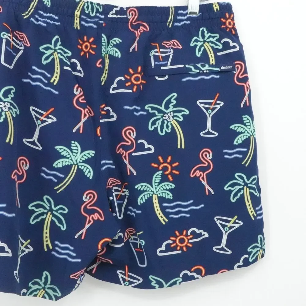 Chubbies Swim Trunks Shorts Mens 2XL Flamingo Palm Tree Neon‎ Print 5.5 Inseam